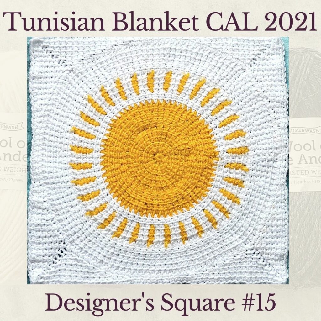 The fifteenth square crochet afghan pattern from the KnitterKnotter blanket CAL of 2021