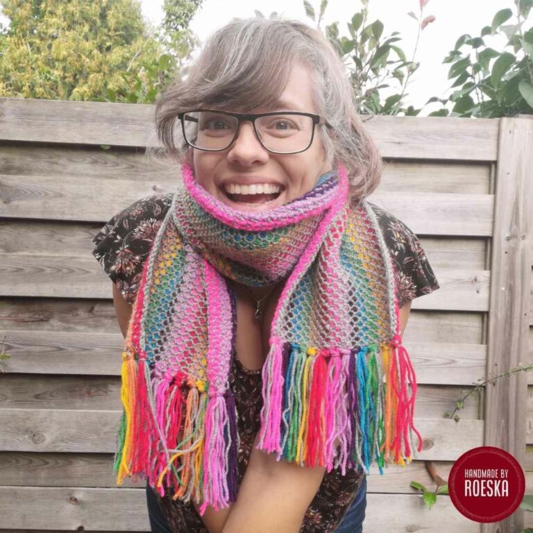 Tunisian Rainbow Fringe Scarf by Roeska