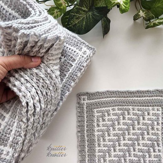 Tunisian blanket cal 2023 25 mosaic square patterns knitterknotter