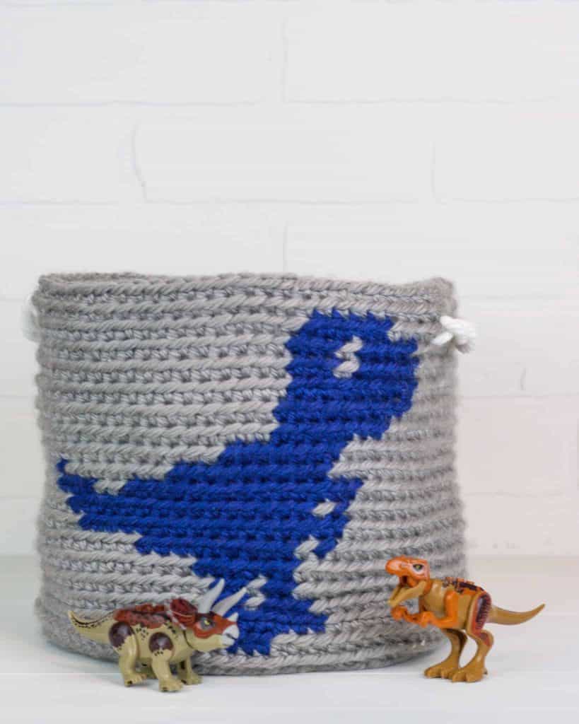 Crochet Dinosaur Basket Raptor by Winding Road Crochet