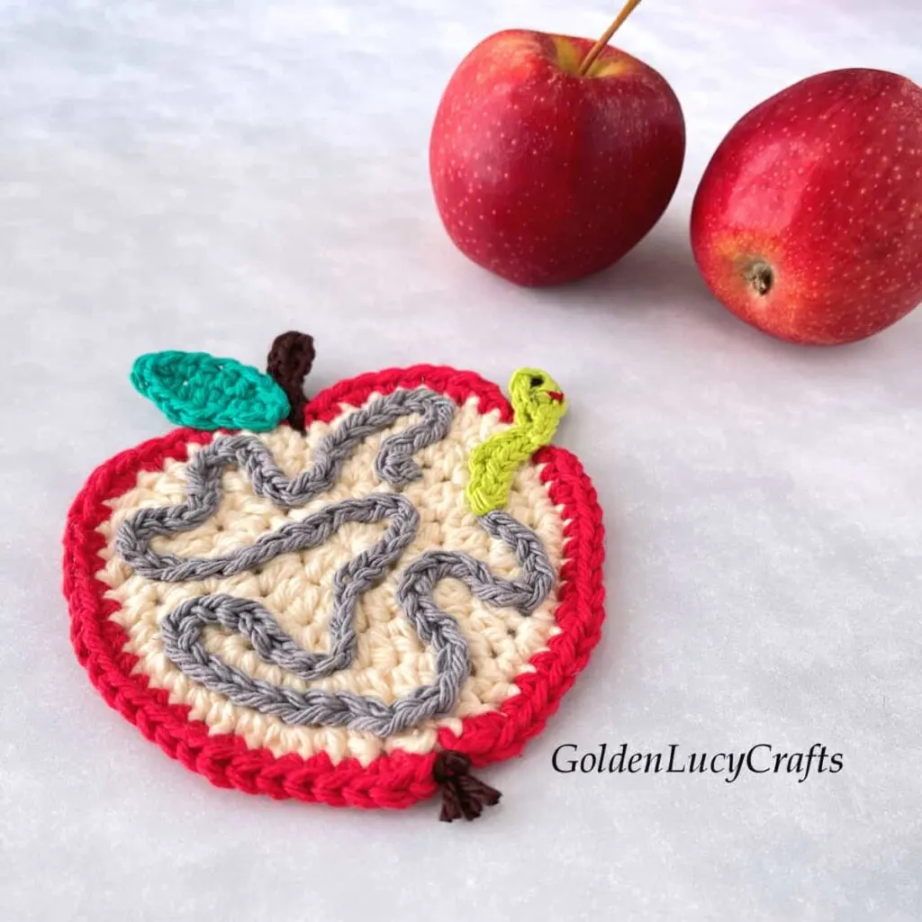 Apple With Worm Pattern by Golden Lucy Crafts