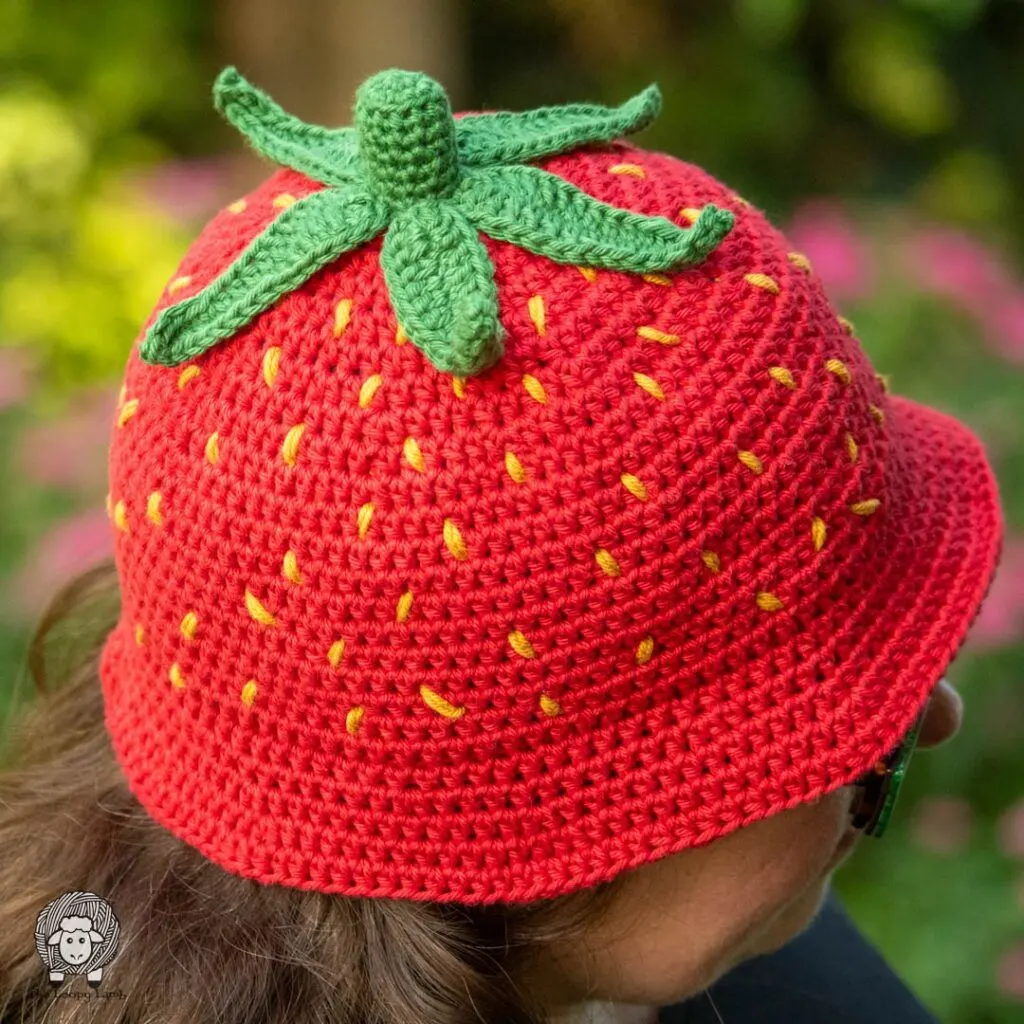 Strawberry Bucket Hat Crochet Pattern by The Loopy Lamb