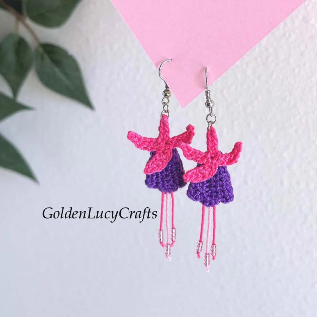 Fuchsia Earrings Crochet Pattern by Golden Lucy Crafts