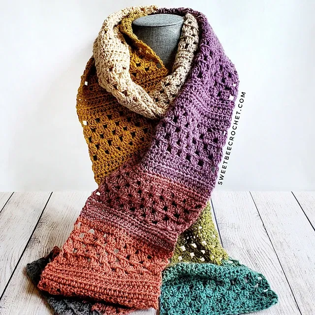 One Skein Granny Rows Scarf by Sweet Bee Crochet