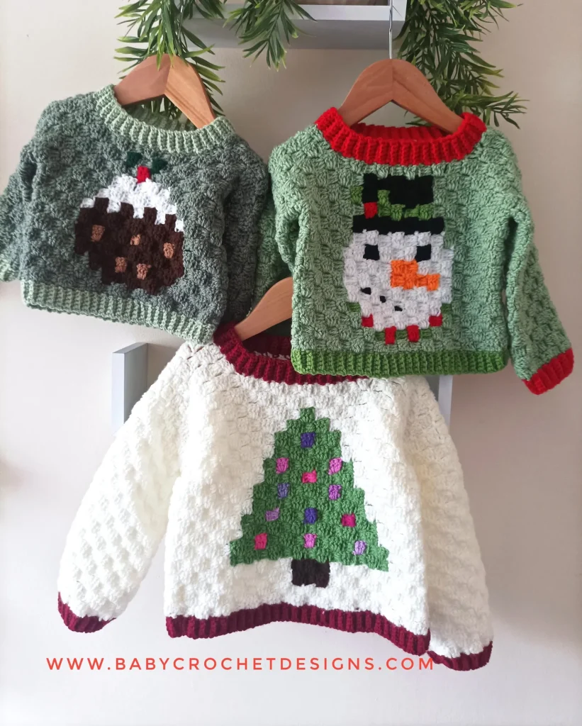 C2C Easy Crochet Christmas Jumper Trio Kids Baby