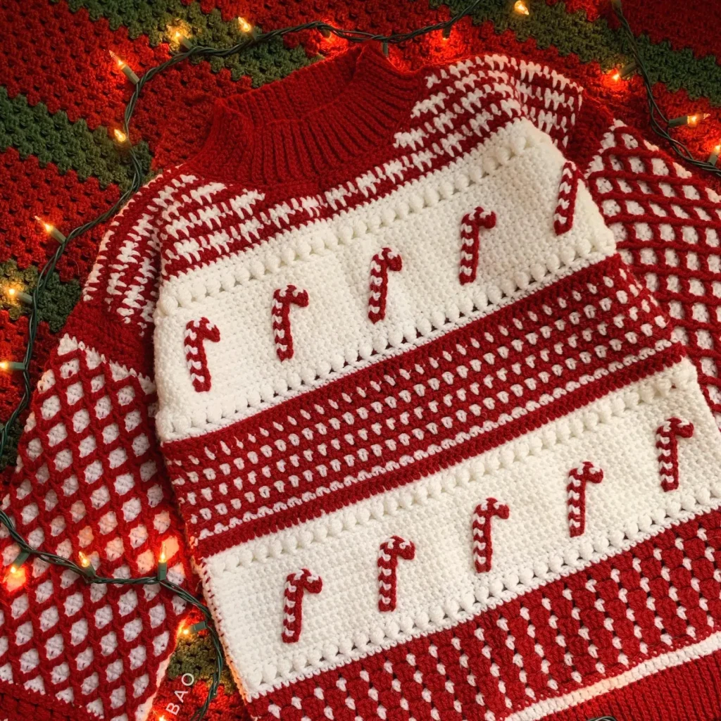 Candy Cane Crochet Christmas Sweater Crochet Bao