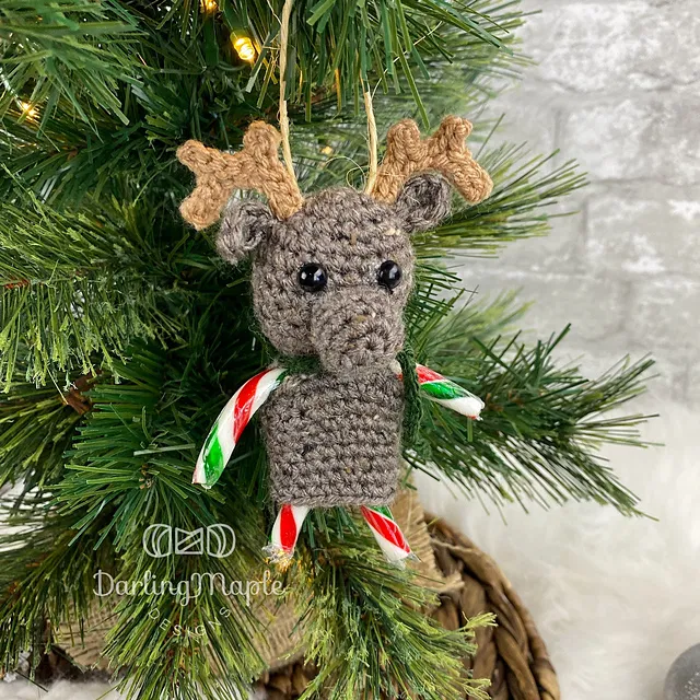 Moose Candy Cane Ornament &ndash; Darling Maple Designs