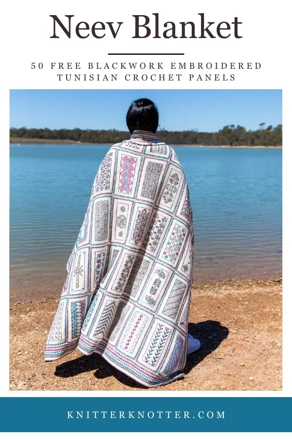 Neev Blanket by KnitterKnotter - 50 Tunisian crochet panels, each with a unique embroidery design