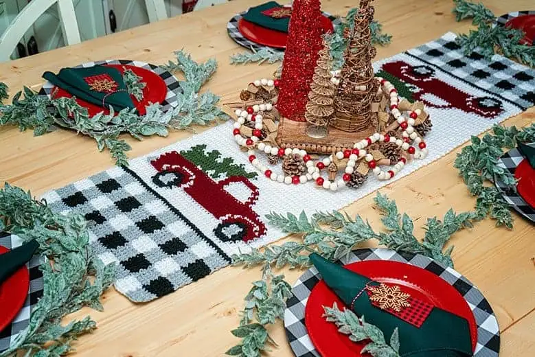 The Red Christmas Truck Table Runner by Briana K Designs