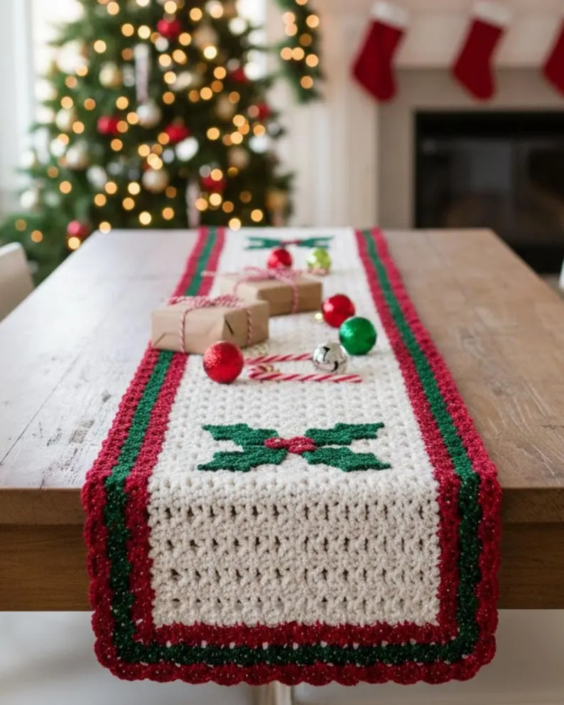 Holiday Table Runner Crochet Pattern Christmas Decor Diy Chairit Lakkham etsy
