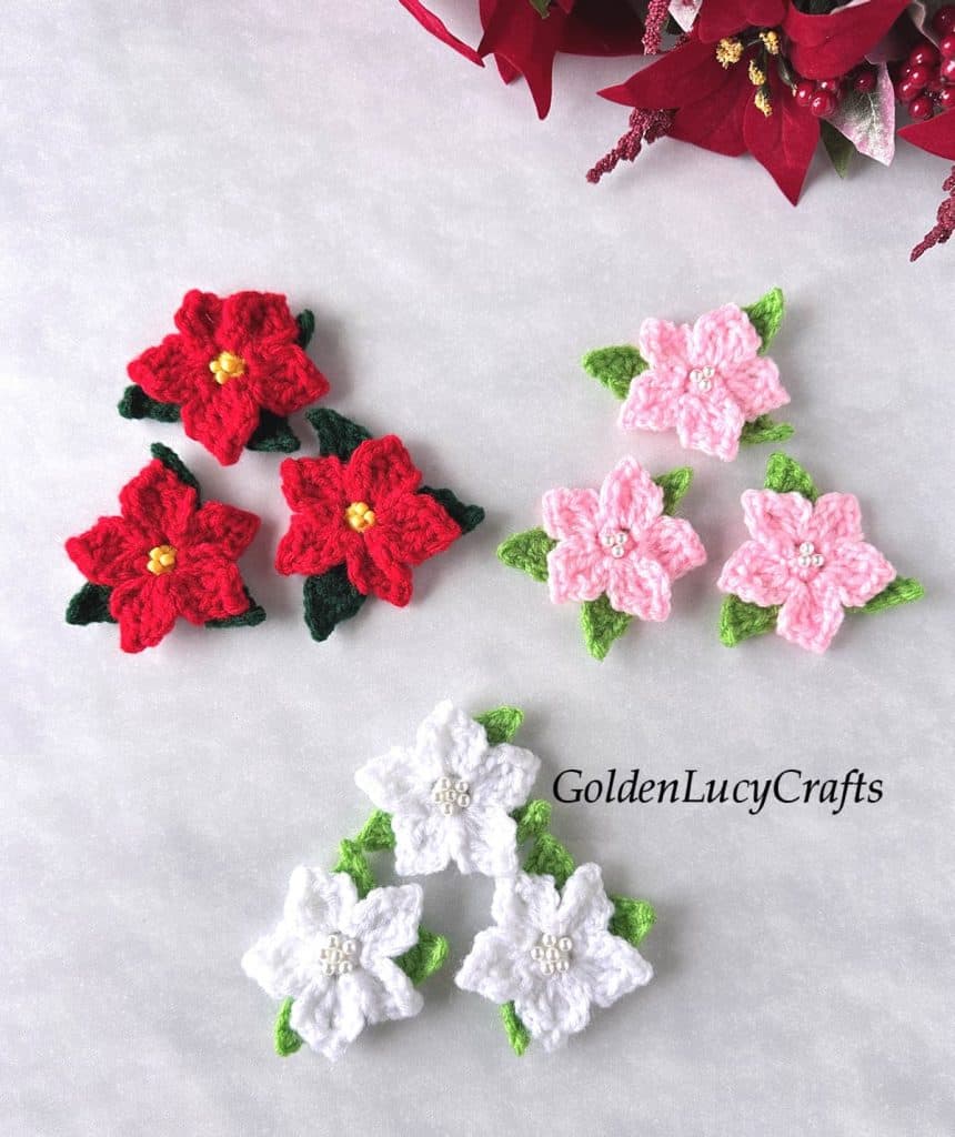 Crochet Poinsettia Flowers Free Crochet Pattern by Golden Lucy Crafts