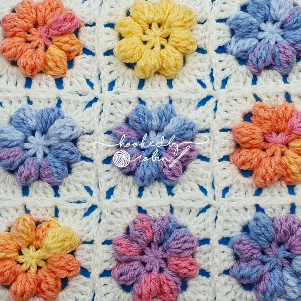 Easy Crochet Puff Flower Square by Hooked By Robin