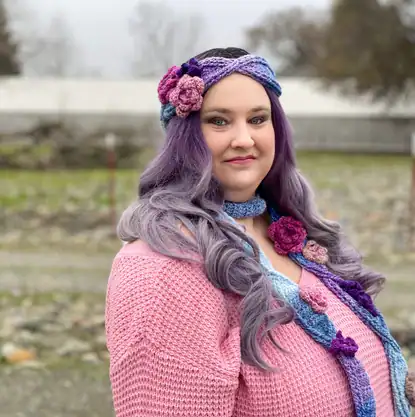 Rose and Violet Creams Headband and Scarf Set by Made With Love and Fibres