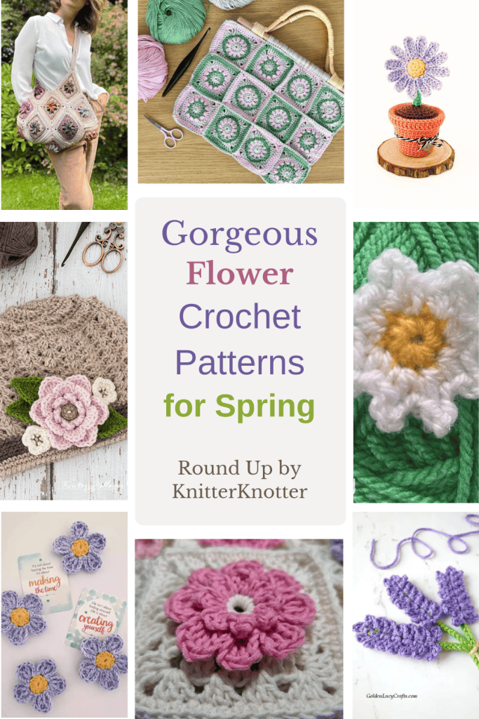 A collage of Free Crochet Flower Patterns that are Quick, Easy, Motifs, Realistic Flowers, and free floral projects