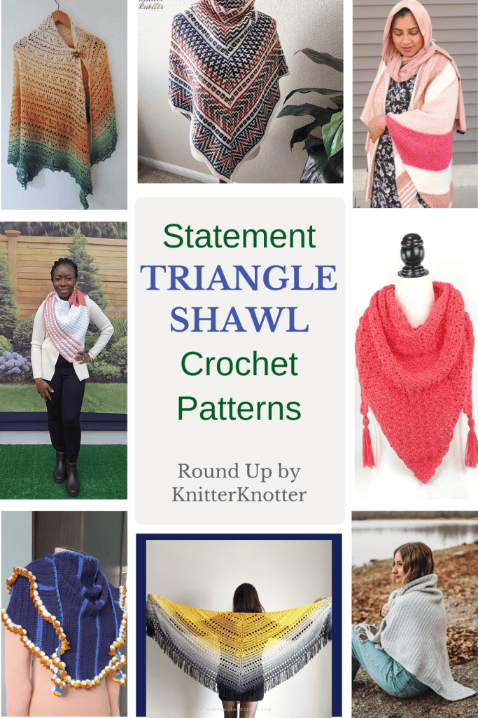 Designers weraing their Bold Statement Crochet Triangle Shawl Patterns. Elegant Lacy Eyecatching