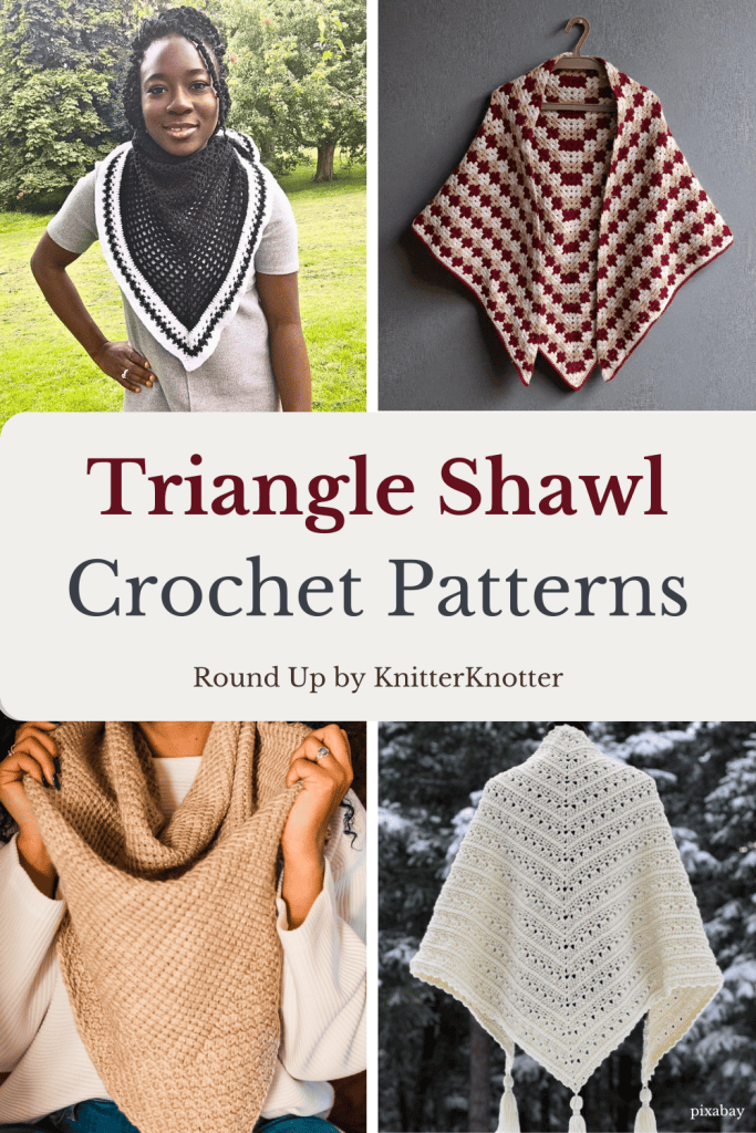 Collage of Crochet Triangle Shawl Patterns. Easy Projects. Elegant. Lacy designs