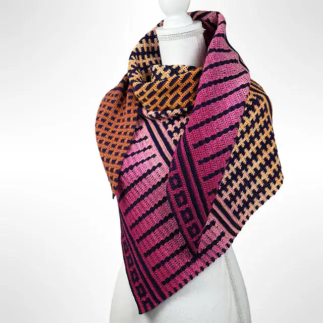Geometric Journey Triangle Shawl Crochet Pattern by Mijo