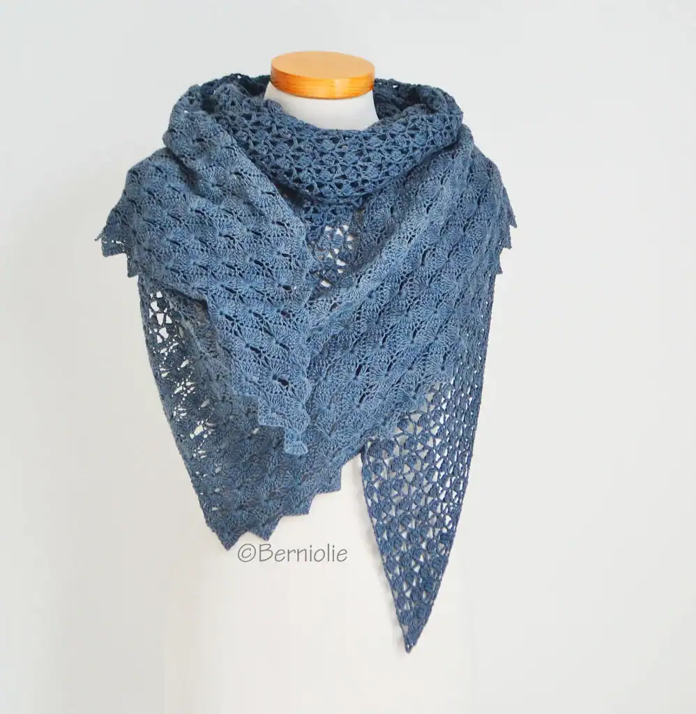 Yinthe Textured Wrap LAce Crochet Triangle Shawl pattern Berniolies Designs