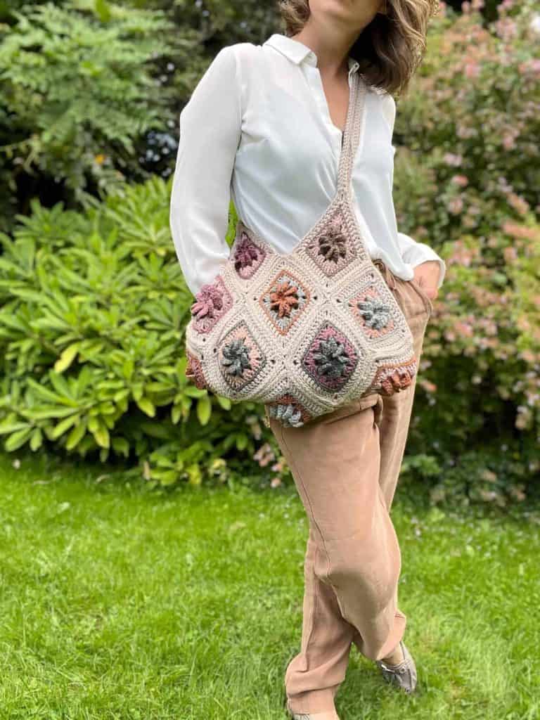 Crossbody Granny Square Bag with Flowers by HanJan Crochet