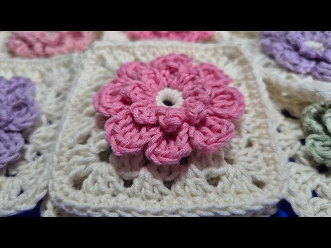 Learn How to Crochet a 3D Flower Granny Square by Tiara Lace Crochet
