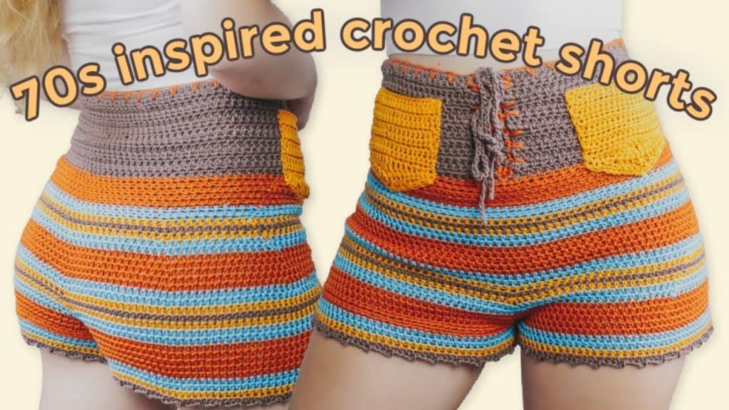 Amazing Shorts Tutorial you can do at home! 70s Inspired High-Waisted Crochet Shorts with Pockets by Brunaticality