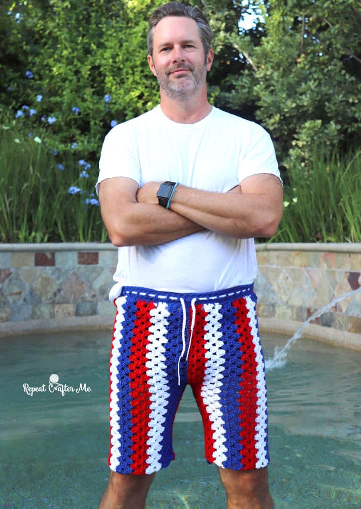 Crochet Granny Stripe Shorts fo Men by Repeat Crafter Me