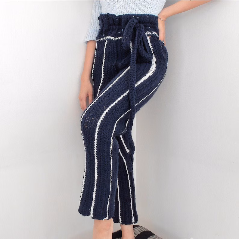 Crochet Trousers with Ribbon Tie & Pockets by TCDDIY