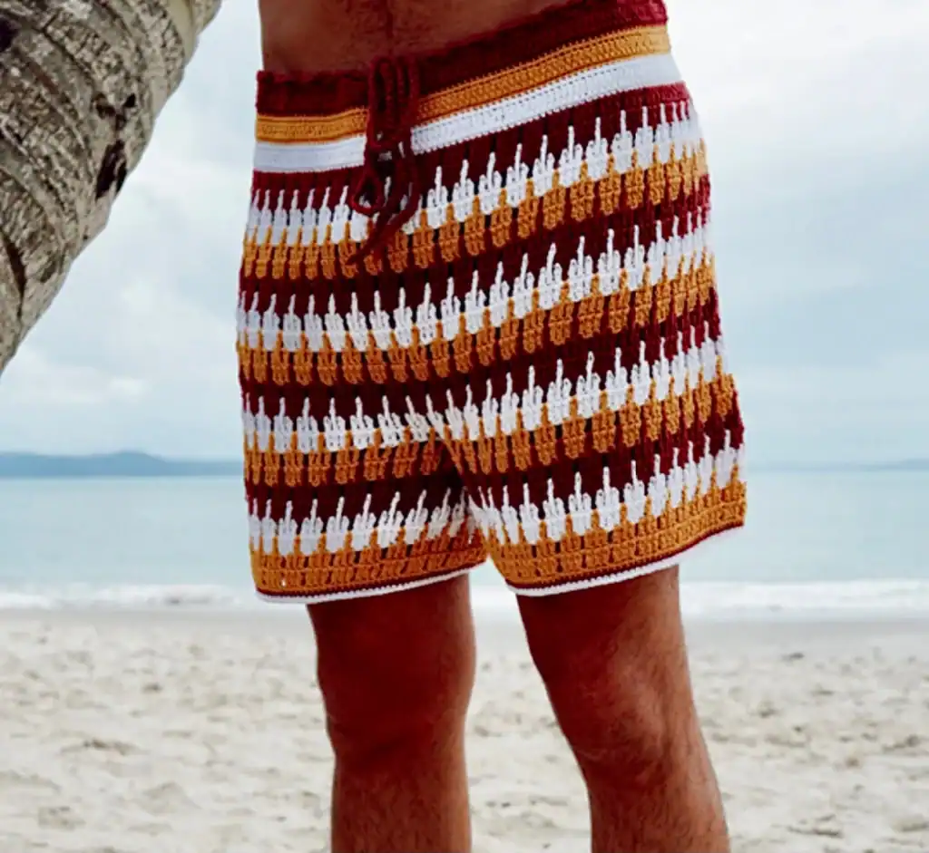Mens Crochet Beach Shorts Pattern Striped Design Knitting Memory etsy