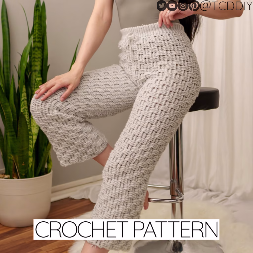 Wide Leg Basketweave Bottoms with Drawstring by TCDDIY