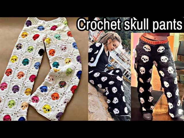crochet skull granny square pants tutorial Halloween crochet pants by Shyler Crochets